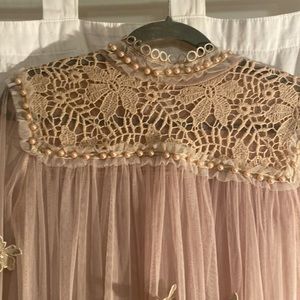 Elegant Sheer Nude Color Flower Appliqué Dress Free Size